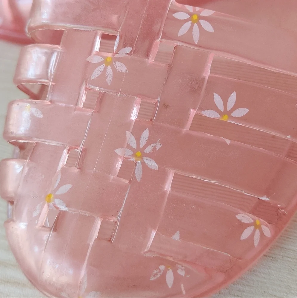 Gap Kids Pink Jelly Sandals with White Daisy Floral Design Size 12
